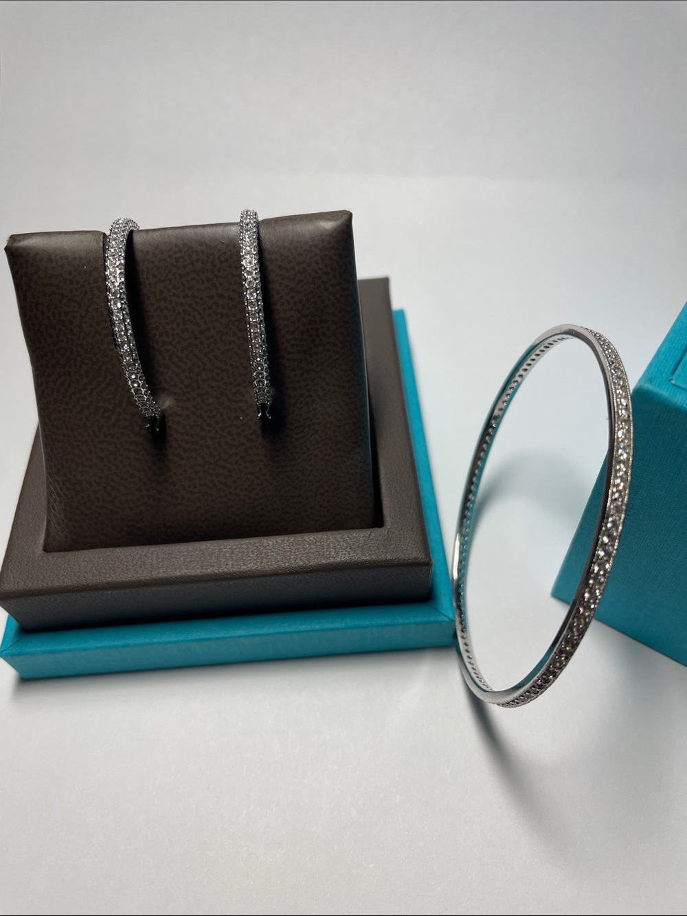 Swarovski Silver Crystal Pavé Hoop Earrings and 925 Silver Crystal Bracelet Set